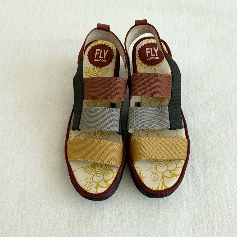 Fly London Multicolor Elastic Strap Wedge Sandals